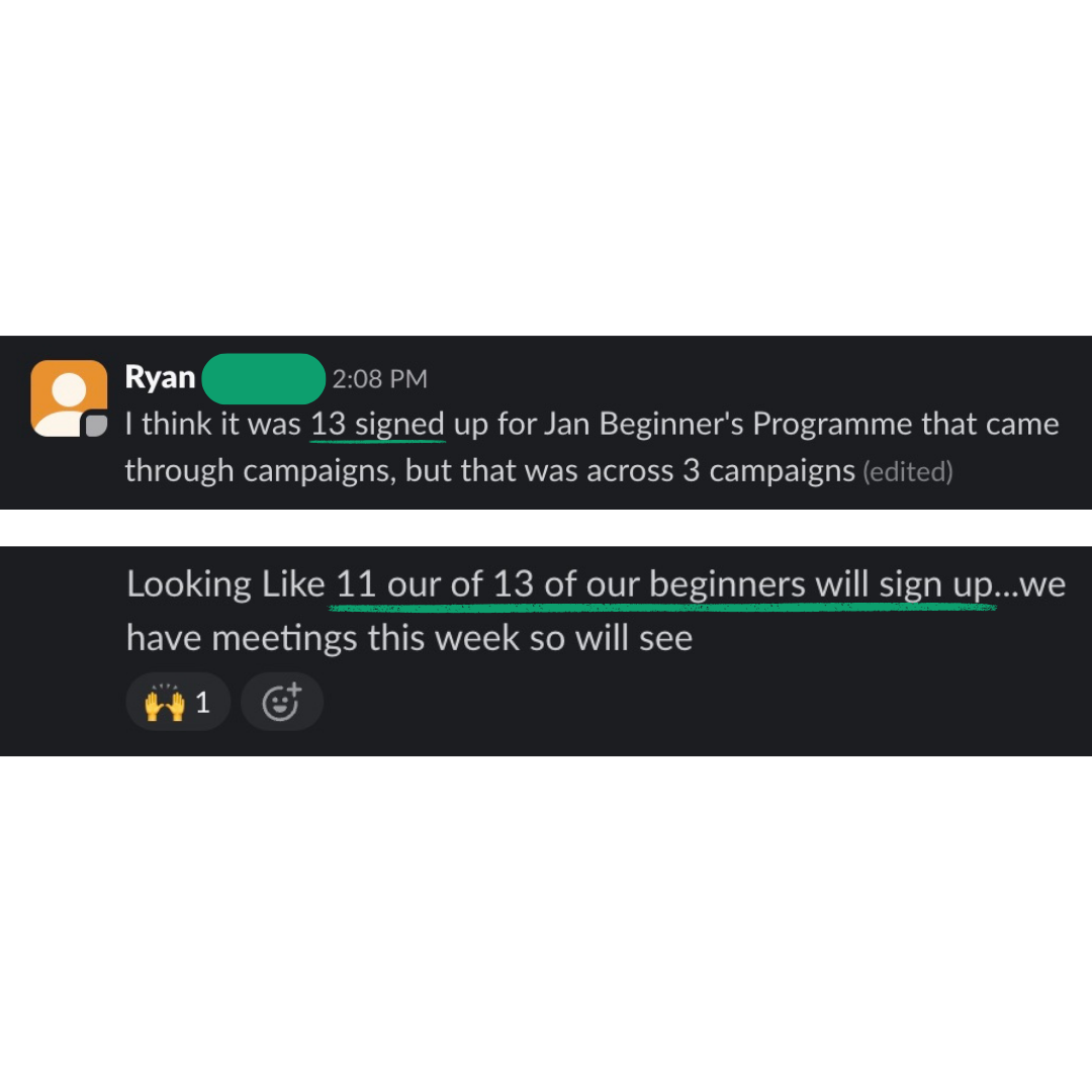 11 of 13 beginners signed up